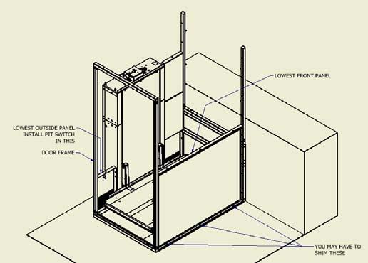 9 Installing Enclosure tower walls: Step Place and shim (if necessary) the lowest front wall, the door frame and the tower-side walls on the
