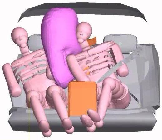 The rear centre console prevents the dummy seated at the far side from intense lateral movement of the pelvis. The support of the dummy in pelvis area results in reduced head loads.