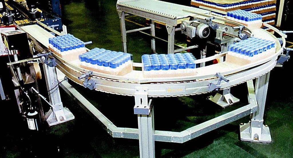 Conveyor system System information PO X45 XS Chain width 175/295 mm Features Chain travels on four slide rails. Wide track sideflexing safety chain. Compact horizontal and vertical bends.