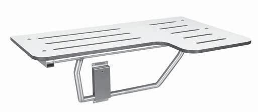 14-1/4" (362 mm) MODEL 9562 Folding, phenolic shower seat. Stainless steel tubing with stainless steel wall bracket and piano hinges. Seat of ½" (13 mm) solid phenolic.