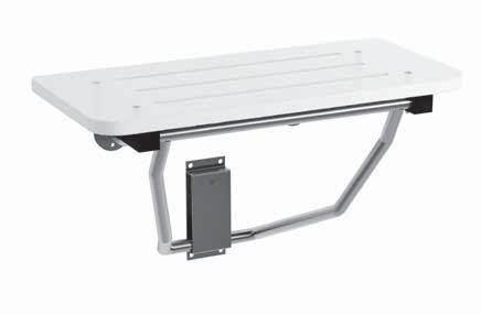 BRADLEYCORP.COM MODEL 9593 Folding, Bradmar solid plastic shower seat. Stainless steel tubing with stainless steel wall bracket and piano hinges. Seat of 1" (25 mm) thick high-density polyethylene.