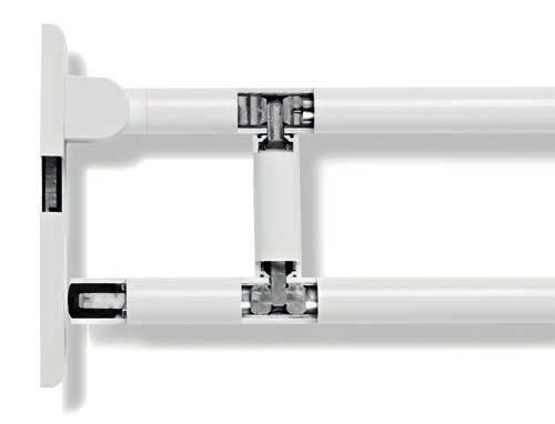 A corrosion-proof, galvanized steel core reinforces the inside of grab bars, swing-up grab bars and shower seats increasing stability and durability.
