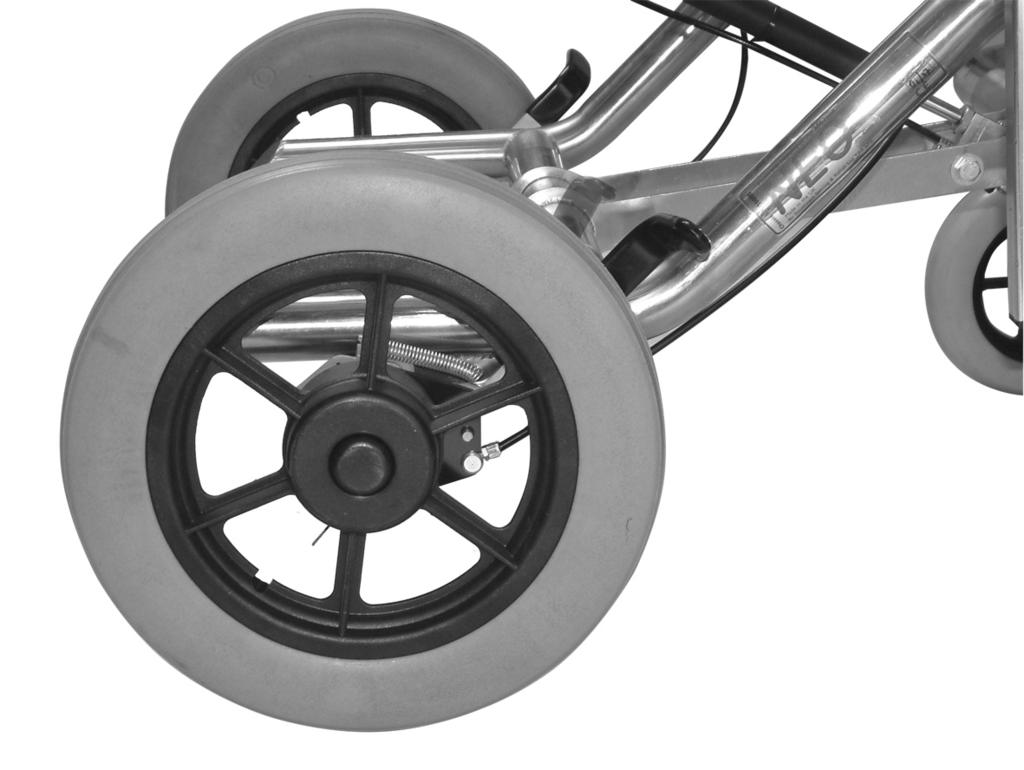 Brakes The NEO wheelbase is fitted with two types of brake. 1. Attendant Brake There is a hub-lock brake in each rear wheel which is operated via a cable from the lever on the push handle.
