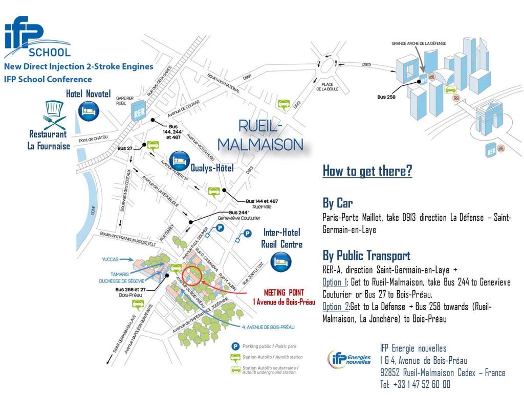 Venue access: Restaurant La Fournaise and Hotels Restaurant La Fournaise : 3 Rue du Bac, Ile des Impressionnistes (78400, Chatou) Hotel Novotel Rueil Malmaison : 21 Ave.