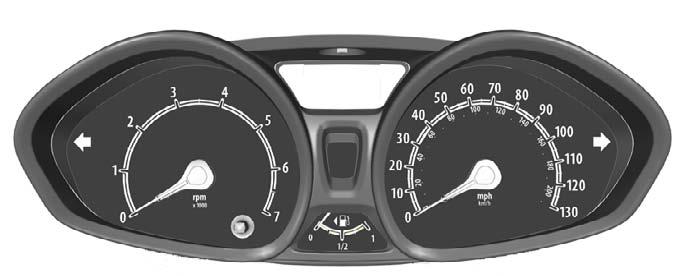 Instruments GAUGES A B C E102660 E D A B C D E Tachometer Information display Speedometer Fuel gauge Tripmeter reset button Fuel gauge The arrow adjacent to the fuel pump symbol indicates on which
