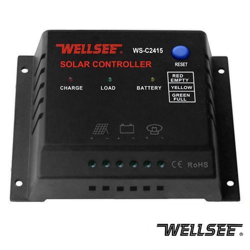 WS-C2415 6A 10A 15A Solar Charge Controller Size 134*100*31 mm; Weight : 260g The WELLSEE Solar Charge Controller (WELLSEE PV controller,battery controller,solar regulator) applies in solar