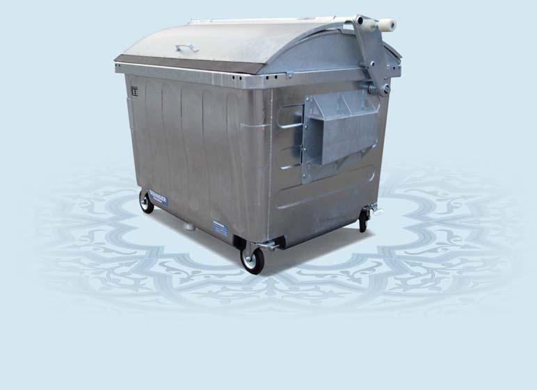 Waste bins Galvanized trolley bins with dome lid MGB 2,5 m³ Manufactured according to DIN 30736 / EN 12574 or local standard Body made of 2 mm steel sheets Hot dip galvanized Dome lid spring loaded