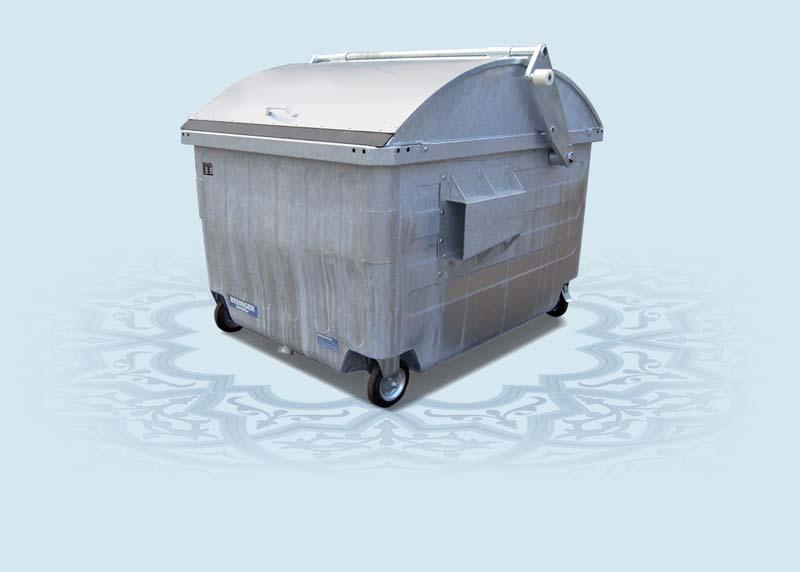 900 1530 1815 110 975 1160 Galvanized Trolley Bin with dome lid MGB 4,5 m³ Manufactured according to DIN 30736 / EN 12574 or local standard Body made of 2 mm steel sheets Hot dip galvanized Dome lid