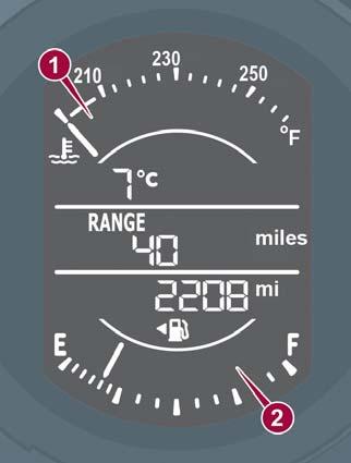 Fuel Gauge Note: If the high engine coolant temperature warning light (red) turns on, there is a possibility of overheating. Park the vehicle in a safe place immediately and take appropriate measures.