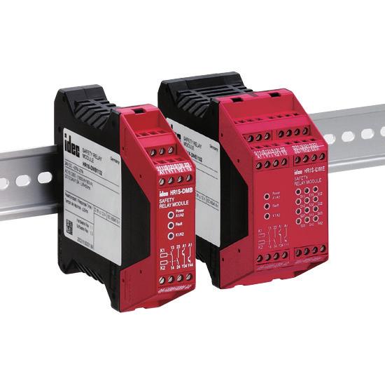 5 or 45mm wide, 35mm DIN rail mounting EN ISO 3849- PLe, Safety Cat 4 compliant, and EN 6206 SIL 3 UL listed, CSA certified, TÜV NORD approved HRS-DMB( )P Part Numbers Part Number Terminal Style