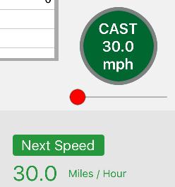The speed and time will be displayed in green beneath the Next Speed heading also with a green background.