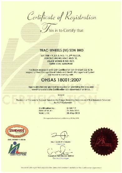 Company Certifications OHSAS 18001:2007 Occupational Safety And Health Management Certificates Ministry Of Finance (FFO) Certificate LAMPIRAN A NO SIJIL NO RUJUKAN PENDAFTARAN : KQ70970396261386419 :