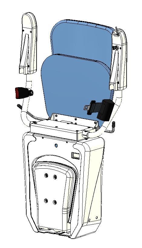 Fold down the footrest, the folding seat and the armrest 3) Sit on the chairlift 4) Use