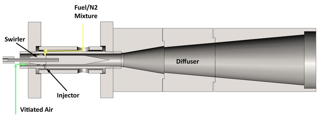 plug to the entrance of the flow reactor. The diffuser duct expanded in diameter from 13 mm to 51 mm over a distance of 178 mm.