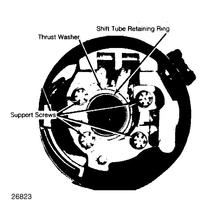 Fig. 9: Support & Shift Tube Mounting STEERING COLUMN 1. Mount column in a holding fixture or clamp onto 2 weld nuts with a vise.