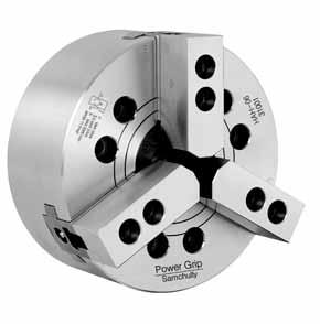 HAH - Open-Center Chuck With Adaptor for HAAS CNC Lathes 3-Jaw, wedge-type chuck with bore. Fits all spindle types by altering the adaptor. Mounts on ASA, JIS, and KS standard spindles.