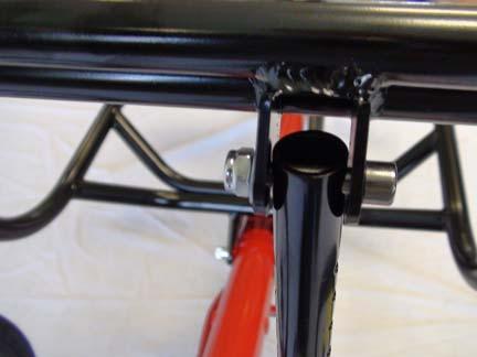 Seat Frame Bracket Main Frame Quick release with cam lock lever inserted through frame.