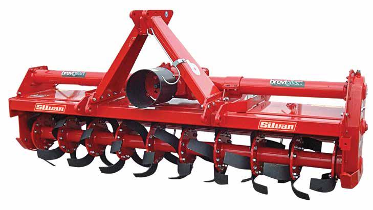 Brevi B103 Rotary Hoes Heavy Duty 100 HP 2 Year Warranty Pictured: B103V-250 Straight blade Flash Rotor for dry clay soils or seedbed preparation Spike blades for very dry or stony soil FEATURES