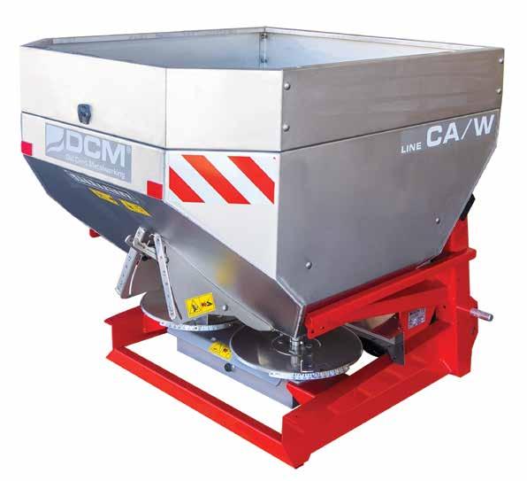 CA/W Twin Disc Spreader Vineyards Orchards Spread 10-18m** Hopper 600 to 800L Pictured: DCM-CAW600X with optional 200L extension APPLICATION: CONSTRUCTION: ATTACHMENT: DRIVE LINE: CONTROL: A narrow