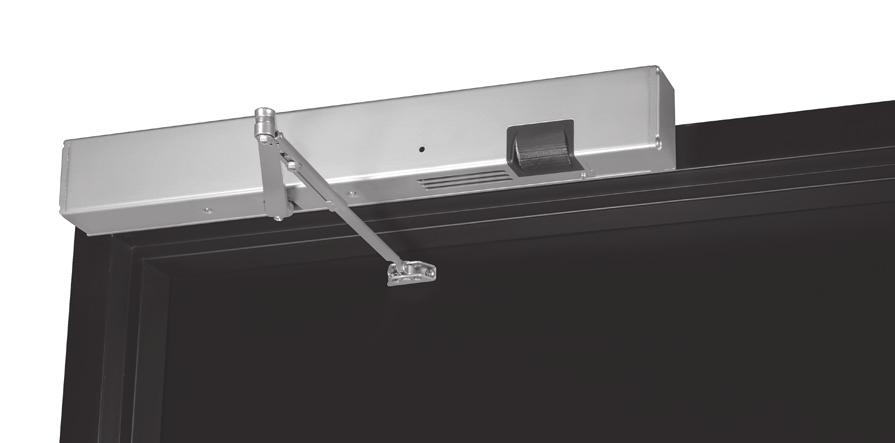 PUSH SIDE Surface mounted to the push (stop) frame face Double lever arm mounts directly to the door Minimum 3-1/2" (89mm) ceiling clearance required Handed Standard units accommodate doors opening