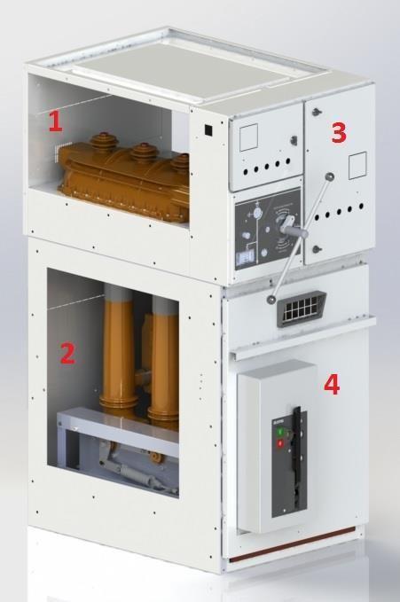remote control and monitoring, aircub24 is divided into compartments. Mainly consist of four compartments which are ; 1. Busbar compartment 2. Cable compartment 3. Low voltage compartment 4.