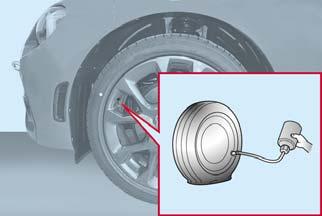 IN CASE OF EMERGENCY 8. Remove the valve cap from the flat tire. Push the back of a valve core tool to the core of the tire valve and bleed out all of the remaining air.