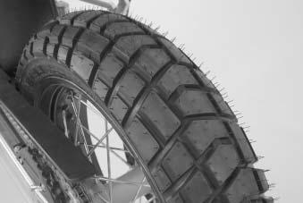 MAINTENANCE WORK ON CHASSIS AND ENGINE» 59 Tires, air pressure Tire type, tire condition, and how much air pressure the tires have in them affect the way your motorcycle rides, and they must