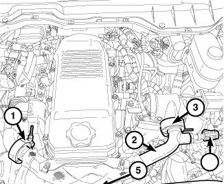 9. Disconnect the breather hose (3). 10. Loosen the clamp (1) and remove the inlet tube (2) from the turbocharger. 11.