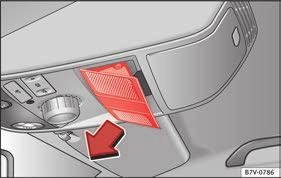 Manually closing the panoramic sunroof Fig. 15 On the interior roof lining: remove cover. Fig. 16 Allen bolt to close the panoramic sliding sunroof Push open the cover in the direction indicated (arrow) Fig.