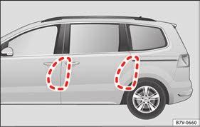 The side airbags are located in the outer cushion of the driver and front passenger seat backrests Fig. 30.