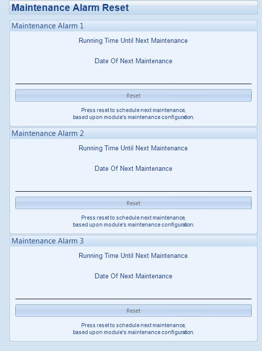 5.16.7 MAINTENANCE ALARM RESET Three maintenance alarms active in the control module.