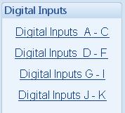 Edit Configuration - Inputs 4.4.6 DIGITAL INPUTS The digital inputs page is subdivided into smaller sections. Select the required section with the mouse.