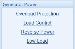 Edit Configuration - Generator 4.8.5 GENERATOR POWER Applicable to DSE8610/DSE8620 only. The Power page is subdivided into smaller sections. Select the required section with the mouse. 4.8.5.1 OVERLOAD PROTECTION Overload protection is a subpage of the Generator Power page.