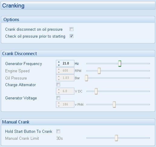 Edit Configuration - Engine 4.10.5 CRANKING Crank disconnect settings are used to detect when the set fires during the starting sequence.