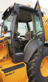 operation. The fully glazed cab gives a panoramic view over the work area of both the loader and the backhoe. Access is by two wide doors, with anti-slip steps.