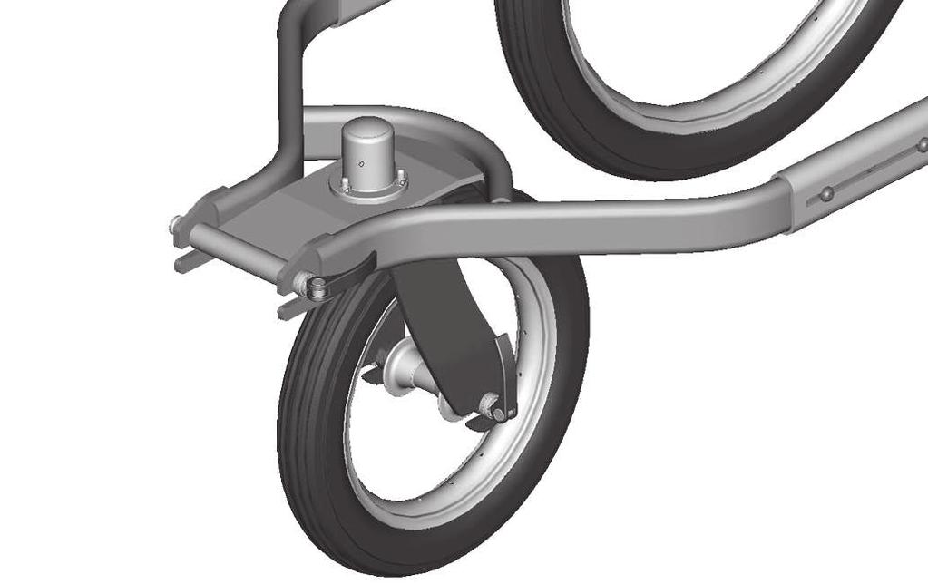 1 Swivelling front wheel The swivelling front wheel reduces the turning radius of the rehab buggy, making it easier to