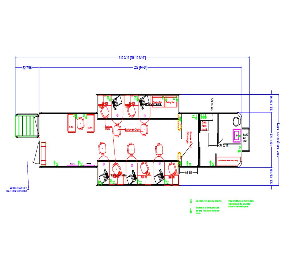 CAD Drawing (5 of 5): View of 44 Gooseneck Trailer Interior with D Tops, Equipment, Break Room, Restroom,