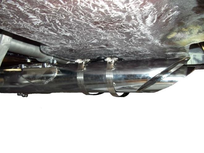 e. Use two 7 t-bolt clamps and tighten clamps until mufflers can be held by muffler mount.
