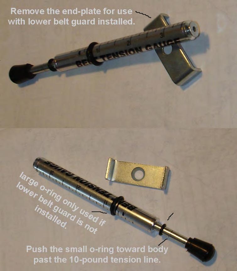 belt tension gauge until you identify the spot where 10# on the gauge deflects the belt the smallest measured distance.