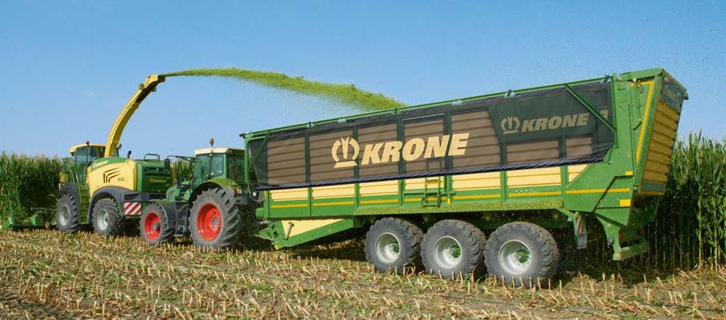 Larger load space Launching the TX range, KRONE introduces a world-first innovation on a forage transport wagon a sloping chain-and-slat floor.