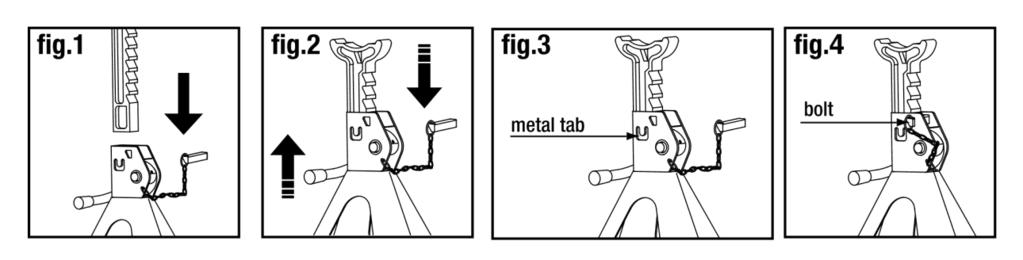 ASSEMBLY INSTRUCTIONS 1. Install ratchet bar into frame (fig.1) with ratchet portion of bar aligned with locking pawl (stopper). 2.