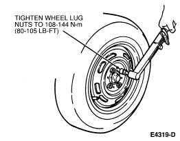 Page 7 of 7 13. Install steering gear tie rods to steering knuckles using new nuts and cotter pins. 14. Install wheels and tires. Lower vehicle. Tighten wheel lug nuts to 108-144 Nm (80-105 lb-ft).