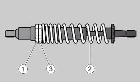 The shock absorber has an adjuster ring (1) for setting spring preload (2) and a locking ring nut (3).
