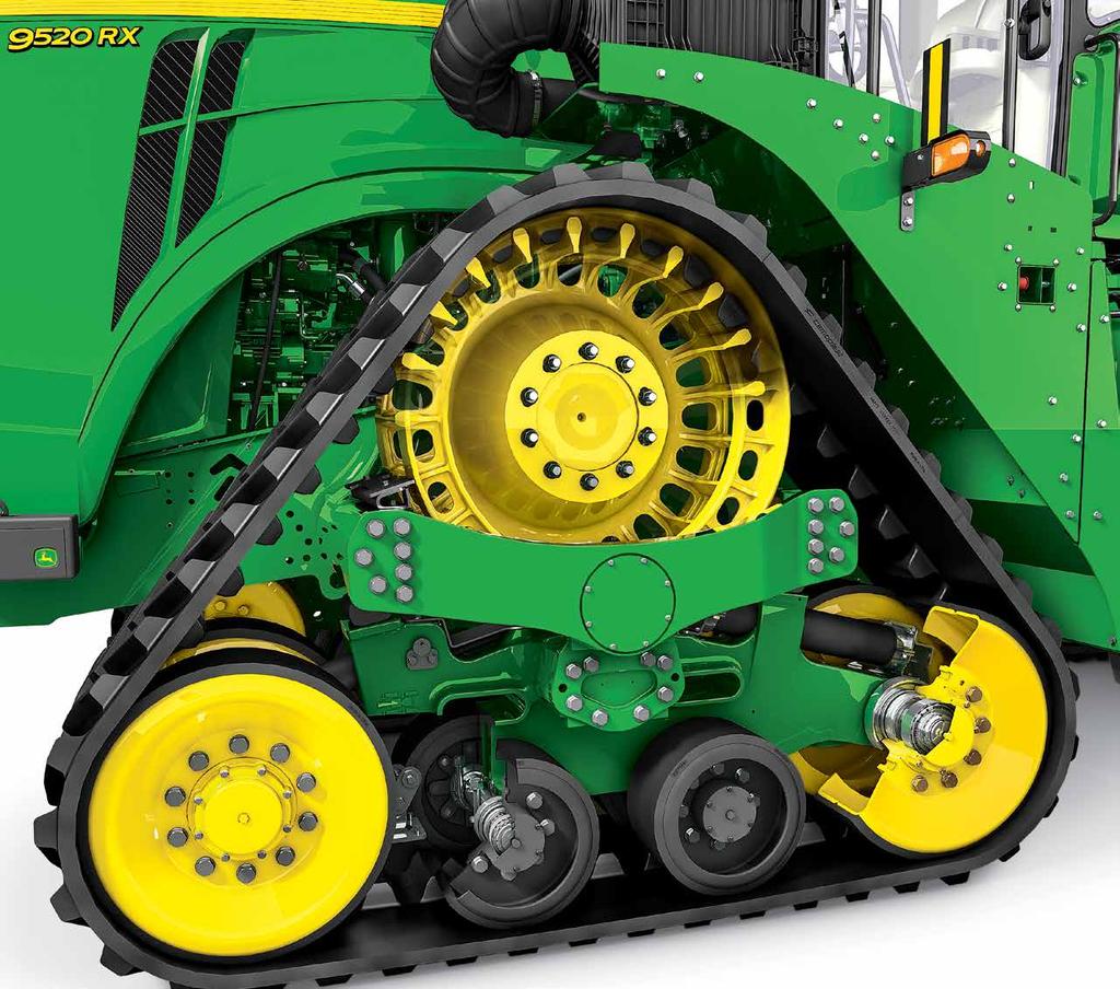 9RX Series Tractors Track System 4 2 Large diameter bolt-on mid-rollers keep the track belts in contact with the terrain over the entire length of the undercarriage so you get better traction in the