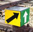 from frog end view of signs entering switch from points end Right-Hand Switch Cube Indicator Double Yellow Left-Hand Switch Cube Indicator Double Yellow 4015-224 Switch Cube Indicator for Stem of Wye