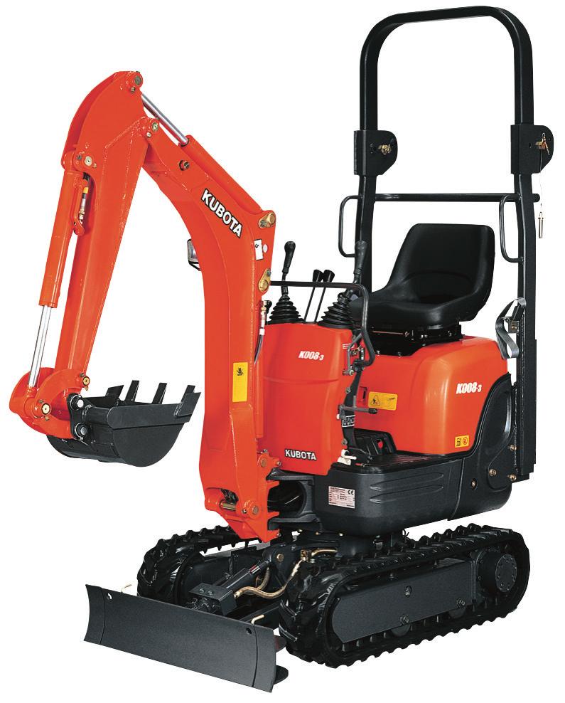 walls Dozer blade with float for backfilling work KUBOTA/U35 Switchable controls Adjustable Aux Flow control settings 2-speed travel with auto shift KUBOTA/K008 Switchable controls Variable width
