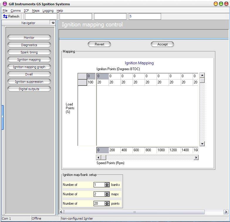 3.2.10 The GillFire Ignition Mapping Screen The Ignition Mapping screen allows you to program the ignition advance curve(s), set the number of curves for load mapping, load points used, number of rpm