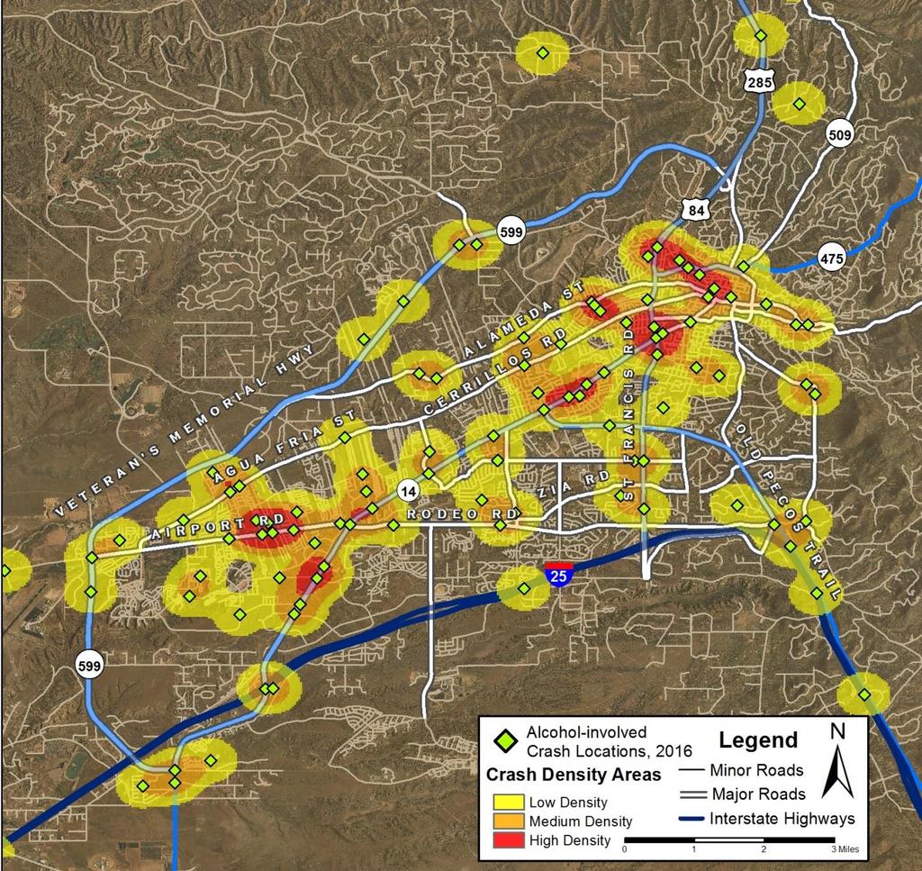 Crash Geography Maps Map 5: Location and Density of Crashes in Santa Fe, 2016 4 All maps are available in high-resolution color at tru.unm.edu.