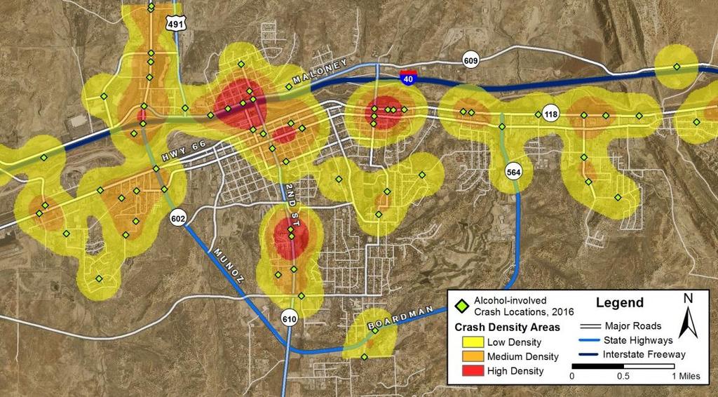 Crash Geography Maps Map 6: Location and Density of Crashes in Gallup, 2016 5 Map 7: Location and Density of Crashes in