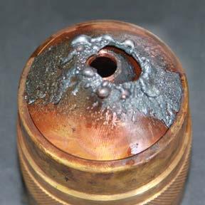 life. Chambered swirl ring gradually reduces gas pressure at the end of the cut to stabilize the hafnium insert prior to arc termination; this extends nozzle and electrode life.
